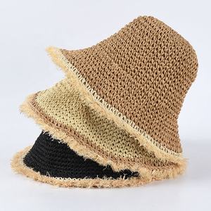 Sombrero de Paja de Playa para Mujer, Diseño Moderno con Borde Deshilachado, Plegable y Fácil de Guardar, para el Verano, Protección Solar, Tejido de Ganchillo - Product Image 1