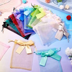 Petits sacs en organza transparent avec nœud 11x16cm, sacs en maille romantiques pour bijoux, emballage de boucles d'oreilles, sachets pour mariage, fête de Noël - Product Image 1