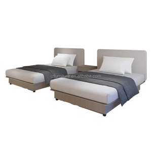 Hotel Twin Bedroom Furniture Set Two Single Beds Frame with Wooden <b>Headboard</b> Shared Nightstand for 3 Star Hotel Guest Room - Product Image 5