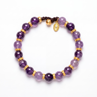 Bracelet spirituel en laiton plaqué or 24 carats avec pierre naturelle améthyste tissée à la main G&G, vente en gros, logo personnalisé, bijoux spirituels