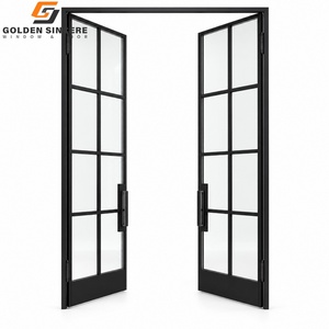 Puerta Francesa de Aluminio Negra Personalizada GS, Puerta Interior de Doble Hoja con Rejilla de Vidrio para el Hogar - Product Image 6