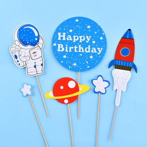 Weltraum thema Party dekoration <span class=keywords><strong>Astronaut</strong></span> Rocket Cake Topper Geburtstags feier Cupcake Flag Dessert Tisch Tag Kuchen Dekoration - Product Image 2