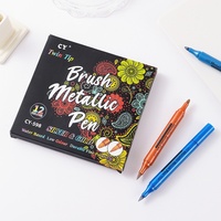 Marqueur métallique double pointe transfrontalier CY-598, stylo peinture 12 couleurs, stylo graffiti pour cartes noires DIY, surligneur coloré pour journalisation artisanale