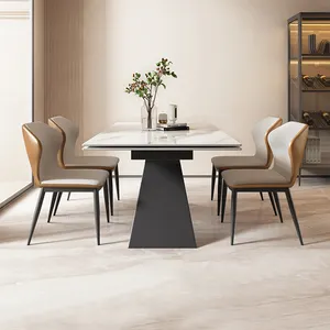 Mesa de jantar extensível de fábrica de móveis Guangdong Mesa de jantar moderna de pedra luxuosa para 6 8 cadeiras conjunto de pinho reciclado