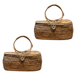 กระเป๋าถือหวายโลมบ็อกของแท้ดีไซน์เป็นวงกลมทำด้วยมือของช่างฝีมือแซ็กพร้อมซับในแบบดั้งเดิมหัตถกรรมเครื่องจักสาน - Product Image 1