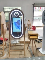 Oval Solid Wood Mirror Photobooth 40 Inch Glass with 21.5 Touch Screen Interactive LED Light Event Venue