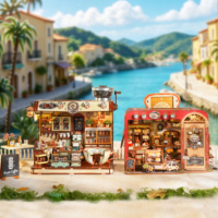 Tonecheer Grosir LED 3D Puzzle Kayu Model Kafe Mocha Toko Roti DIY Miniatur Diorama untuk Kerajinan Mainan Hadiah Toko