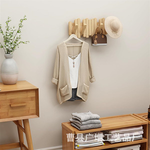 Wooden <b>Coat</b> <b>Hooks</b> Wall Mounted Solid <b>Wood</b> Rectangle Shape Natural Color Easy Install For Entryway Living Room Bedroom - Product Image 2