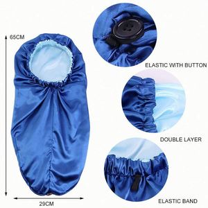Bonnet de nuit extra doux en satin tressé avec boutons pour tresses longues, dreadlocks et cheveux bouclés - Product Image 1