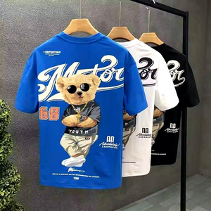 T-shirts pour hommes de haute qualité 100% coton imprimés d'ours, t-shirt surdimensionné épais, broderie personnalisée - Product Image 2