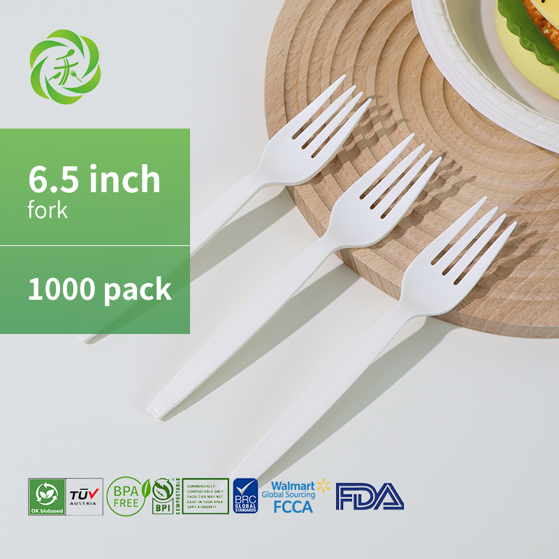 LvHe LHC-05 6.5-Inch Biodegradable Corn Starch Fork - Eco-Friendly Disposable Cutlery | besttimetogo