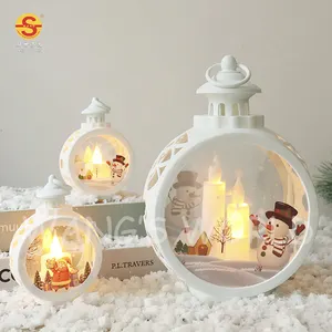Lanterna de vela de Natal retrô LED com luzes, luz de Papai Noel, ornamentos pendurados