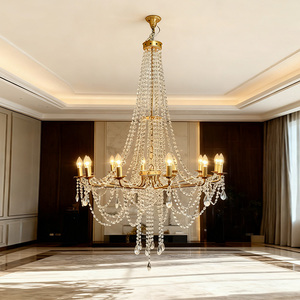 Lustre moderne de luxe en verre et cristal doré, luminaire suspendu artistique et élégant pour mariage, villa, hôtel, chambre à coucher - Product Image 6