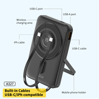Banque d'alimentation sans fil Aspor A327 avec câble intégré 10000 mAh Banque d'alimentation sans fil pour téléphone avec chargeur rapide PD20W+QC22.5W