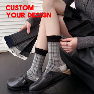 OEM Spring Summer Trendy <strong>Socks</strong> New Arrivals Retro Checked <strong>Tartan</strong> Plaid Striped Thin Ruffle Cuff Sweet Fashionable Cotton <strong>Socks</strong> - Product Image 1