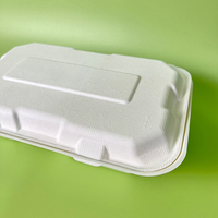 Bagasse de canne à sucre jetable biodégradable écologique à emporter 9*6 boîte à lunch à deux compartiments assiette à dîner en bagasse jetable