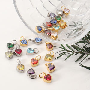 Dijes DIY para Mujer de Acero Inoxidable con Colgante en Forma de Corazón Chapado en Oro y Piedra de Zirconia, Amuleto con 12 Piedras de Nacimiento para Collares DIY - Product Image 5