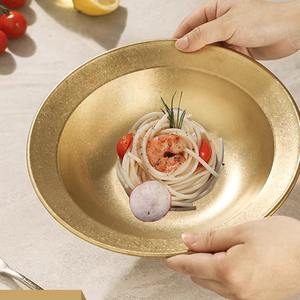 Assiettes Rondes Vintage en Acier Inoxydable Effet Mat, Plats de Dîner Rétro, Plateaux de Service Plats, Vaisselle de Luxe pour Cuisine, Desserts et Gâteaux - Product Image 5