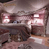 Lit de Luxe Classique en Bois Massif avec Tête de Lit Élargie Style Royal Européen, Taille King, Personnalisable, Ensemble de Meubles de Chambre