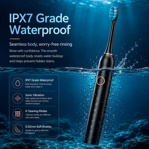 Brosse à dents électrique rechargeable IPX7, nettoyage buccal, 6 modes, brosse à dents sonique pour adultes avec 4 têtes de brosse à poils doux, boîte de voyage - Product Image 4