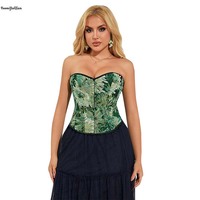 5 Broches, Corset à lacets et baleines, Lingerie de Noël brodée florale, Bustier, Hauts corsets verts Renaissance pour femmes