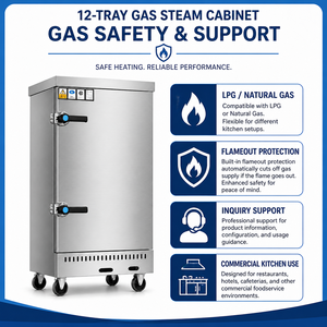 Cuisinière à vapeur professionnelle à gaz 12 bacs, GPL/Gaz naturel, pour restaurants, hôtels, traiteurs et cuisines commerciales - Product Image 6