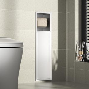 304 SUS Multi-functional <strong>Tissue</strong> <strong>Dispenser</strong> Trash Can Toilet Brush Holder Bathroom Concealed Recessed Niche Toilet Paper Holder