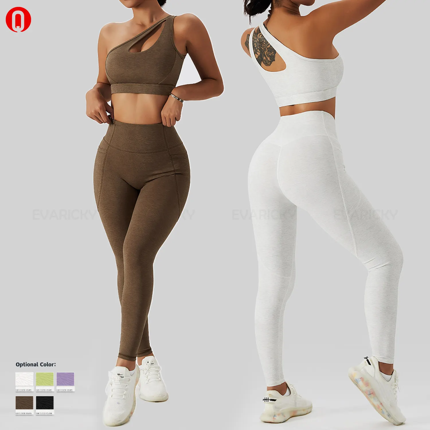 Women One Off Shoulders Sports Bra Two Piece Gym Fitness Set Crop Top High Waist Elastic Leggings 2 Piece Set For Women Clothing