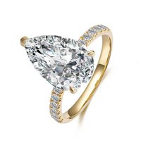 Bague pour femme en or jaune 18 carats avec diamant de laboratoire taille poire, design goutte d'eau, style mode luxe léger