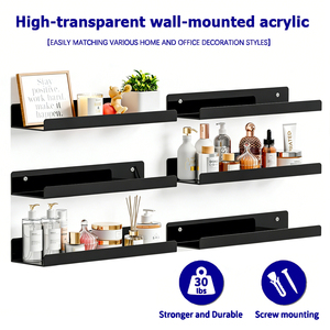 Étagère murale flottante en acrylique transparent noir en forme de L, personnalisable, étanche, pour salle de bain, bureau à domicile et rangement mural moderne - Product Image 2