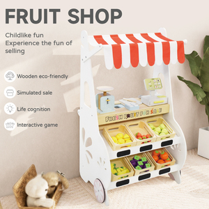 Recién llegado, juego de Frutería y tienda de comestibles para niños con carrito de compras simulado, juguete de madera - Product Image 1