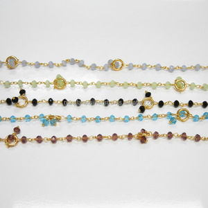 Cadena Colgante con Cuentas de Vidrio Chapadas en Oro de 3mm, Hechas en India - Product Image 1