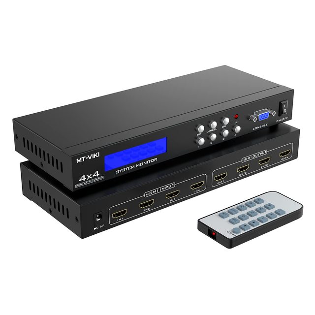 MT-VIKI 4x4 HDMI Matrix 4 in 4 Out 4K@30Hz HDMI Matrix Switcher & Splitter Support 4Kx2K@30HZ, EDID, RS232