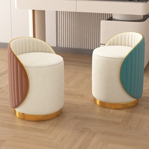 <strong>Stools</strong> Gold Luxury Nordic <strong>Leather</strong> Makeup Vanity Round Modern Home Foot Step Living Room Furniture Metal Chairs Ottoman <strong>Stools</strong> - Product Image 2