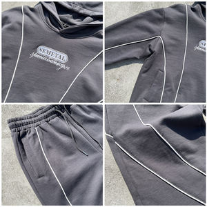 Ensembles de survêtements personnalisés unisexes avec broderie de designer, en coton épais, comprenant un pantalon de survêtement à jambe large et un sweat à capuche - Product Image 4