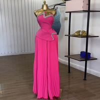 Expédition Rapide C260529 Ensemble 2 Pièces Femme Plissé Sans Bretelles Orné de Cristaux avec Peplum et Pantalon Large Élégant Tenue Formelle 2026
