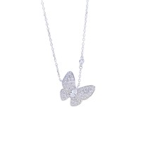 Collier papillon en argent sterling S925 avec zircon, style doux, chaîne plaquée électrolytiquement longueur clavicule X040