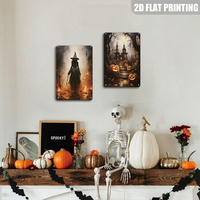 Letrero Metálico de Calabaza de Casa Embrujada con Bruja Oscura, Decoración de Pared Espeluznante de Halloween para Adorno de Porche de Casa de Campo