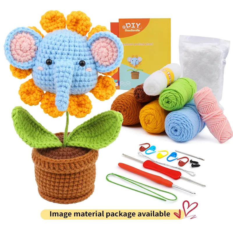 Nuovo fai da te elefante creativo peluche giocattolo tessuto Kit di aghi fatto a mano all'uncinetto Mini elefante bambola uncinetto Kit per principianti