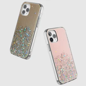 适用于iPhone 12套女孩的Tpu粉色奢华闪光防护手机壳