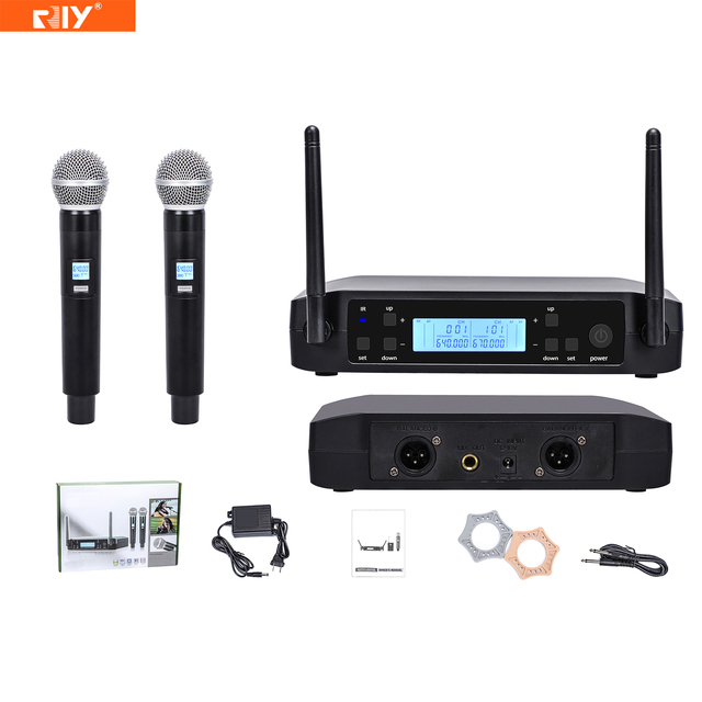 GLXD4 Dual-channel Multi-frequency Point Design High Precision Digital IR UHF Wireless Mic System One by Two with LCD for Speech