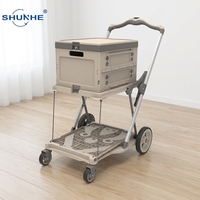 Chariot de courses à plateforme fermée Shunhe New FW-99GS, double couche, pliable, en aluminium+PP+TPR, chariot à 4 roues, caisse de rangement pour outils