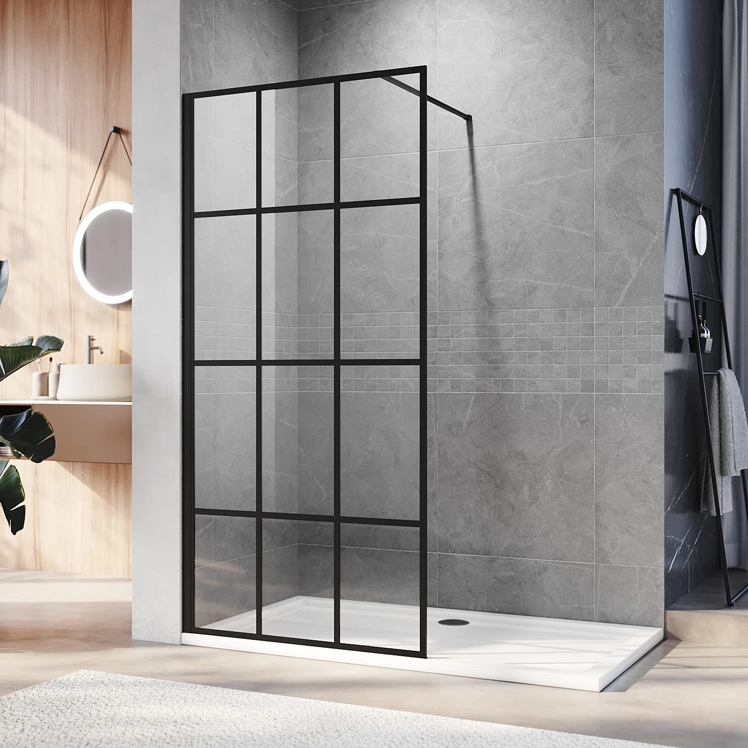 Framed Fixed Walkin Tempered Glass Shower Screen Glass Panel Open Walk In Bathroom Shower Door With Matte Black Hardware