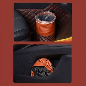 Échantillon gratuit, poubelle de voiture pliable multifonctionnelle de haute qualité, sac de rangement pour voiture en polyester PU, portable, suspendable, marron - Product Image 5