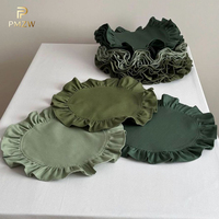Ensemble de sets de table rustiques PMZW en coton et lin, ronds, avec bord festonné, pour la décoration de la salle à manger et de la cuisine de style farmhouse
