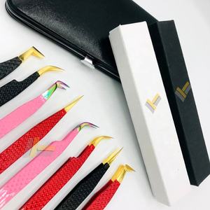 Pinzas de extensión de pestañas de acero inoxidable japonesas profesionales, logotipo personalizado en Punta dorada, extensión de pestañas de volumen de Color en polvo - Product Image 2
