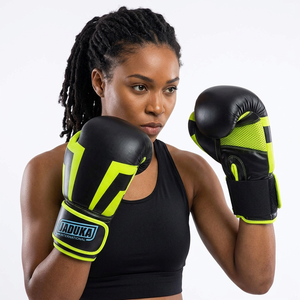 Guantes de boxeo personalizados de alto rendimiento en negro y verde lima, guantes para saco de boxeo, guantes de combate para profesionales adultos. - Product Image 5