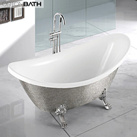 Baignoire autoportante en acrylique à pieds en or blanc ORTONBATH, baignoire de spa chaude, sanitaire, avec ensemble de douche doré