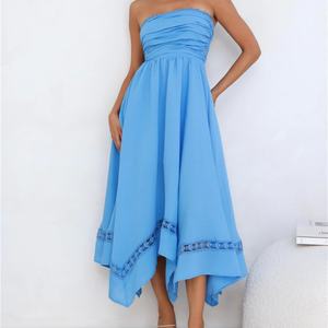 Robe d'été tendance 2025, style bohème, sexy, dos nu, sans bretelles, pour les vacances, bleu ciel, robe de plage pour femmes - Product Image 2