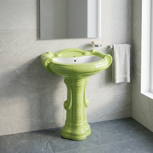 Lavabo de pedestal redondo personalizado lavabo de color mármol para baño moderno de cerámica - Product Image 1